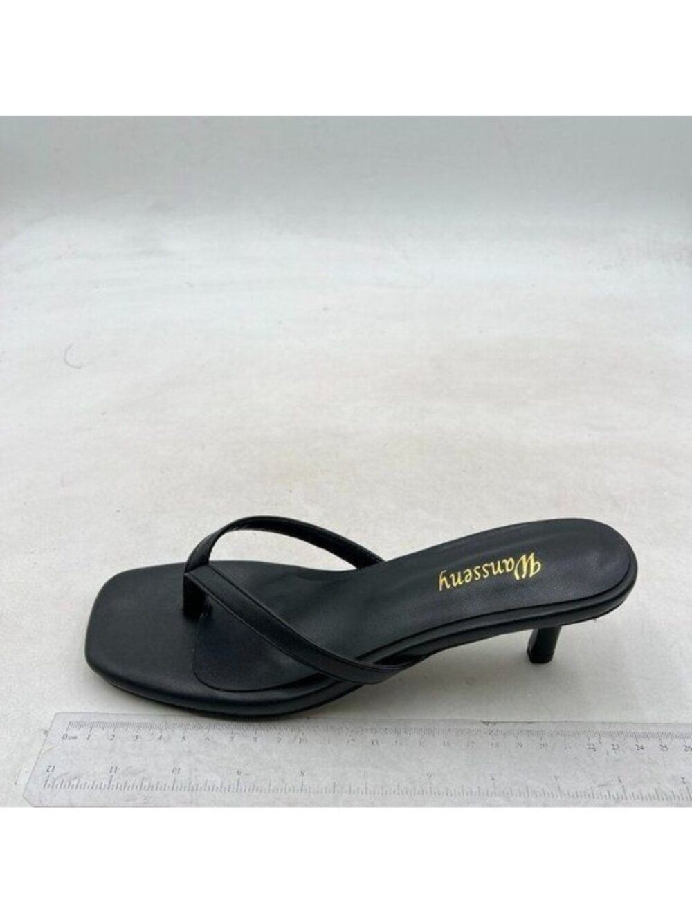 Wansseny Black Flip Flops Open Toe Low Heels Thong Sandals Casual Daily Shoes